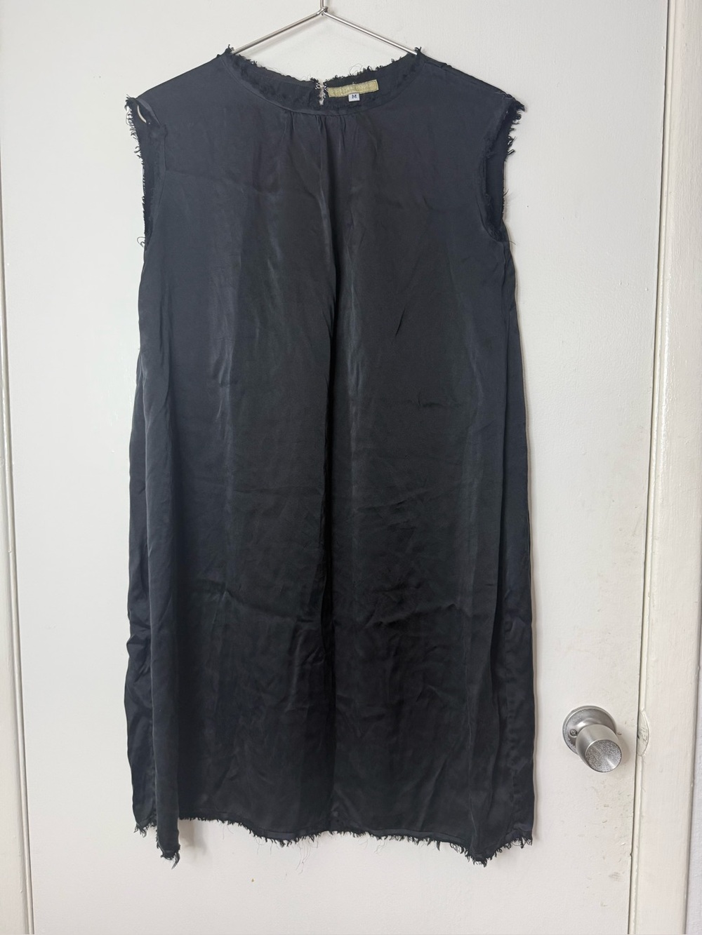 Pip Squeak Chapeau Brooklyn NY, black silk raw hem sleeveless dress M